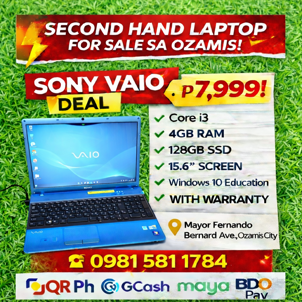 Cheap Laptop in Ozamis, Oroquieta & Tangub – Sony Vaio Core i3 SSD ₱7,999